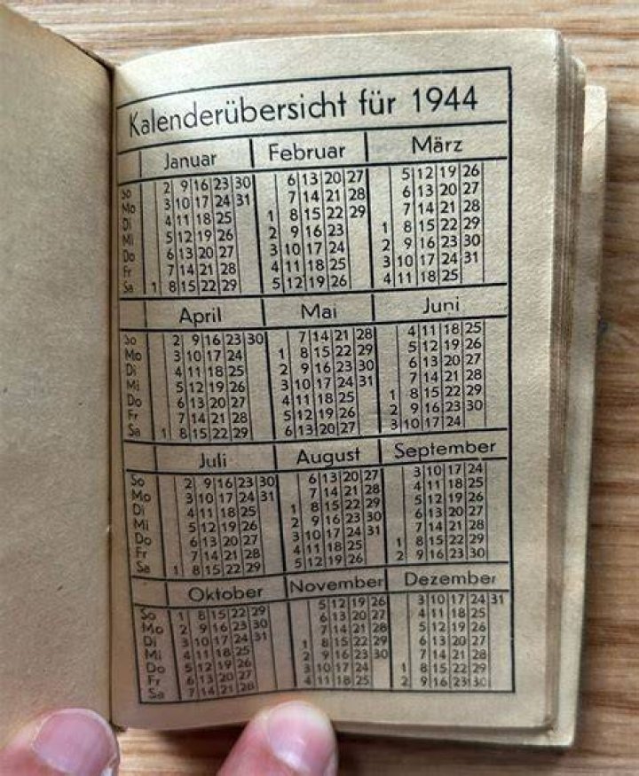 1944 pocket calendar, printed by the Lodz ghetto printing house