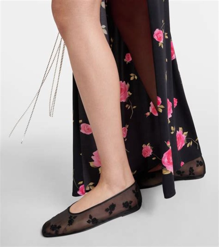 Embroidered Mesh and Leather Midi-Skirt Embroidered Mesh and Leather Midi-Skirt