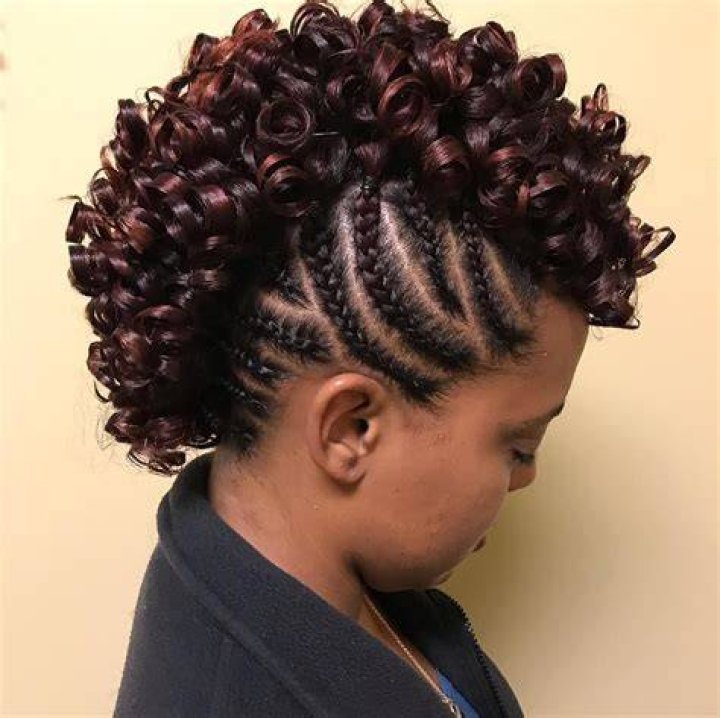 Mohawk via Cornrows & Perm Rods 😍 Book today! Call/Text
