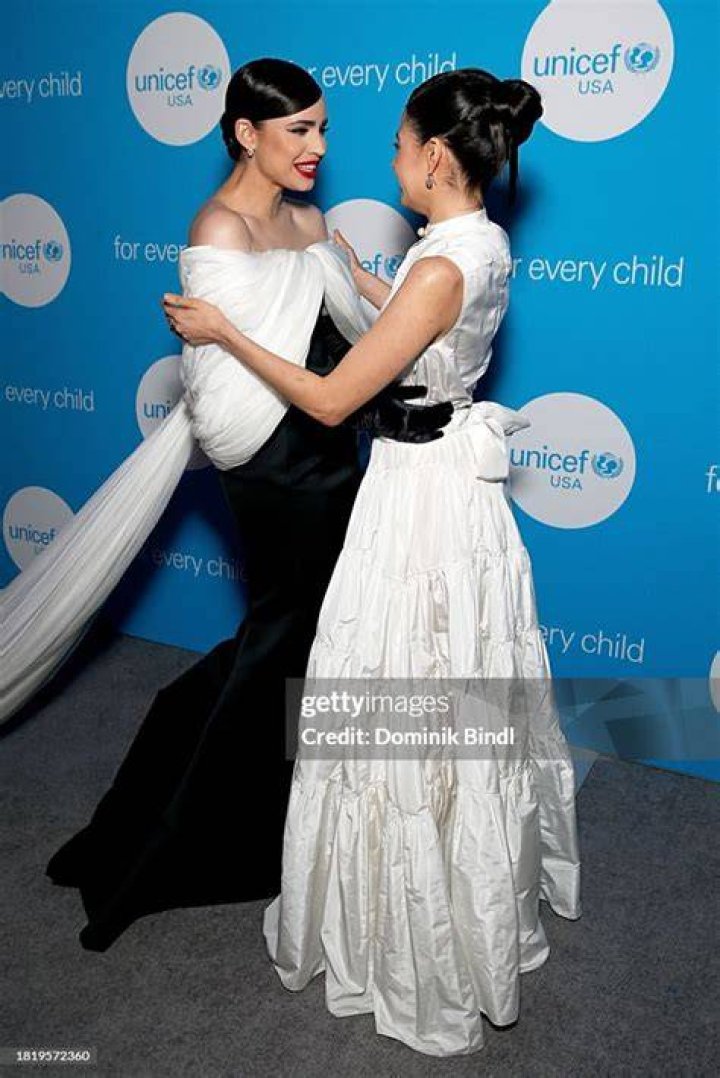 sofia carson and aria mia loberti posing at the unicef gala in new york city sofia carson and aria mia loberti posing at the unicef gala in new york city