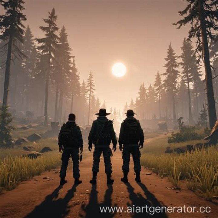 Three Adventurers fending off a giant brown bear