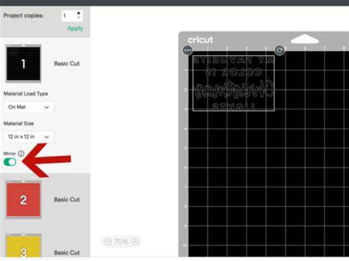 Where is the mirror image button on Cricut?